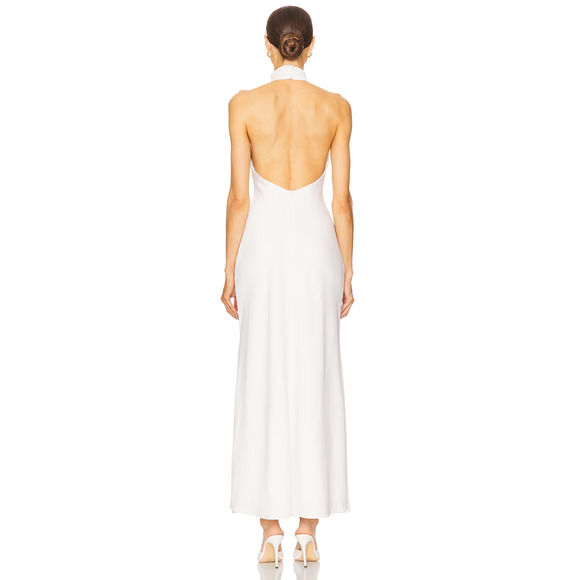 Misha x REVOLVE Evianna Satin Sleeveless Halter Neck Maxi Gown White Women's L - Picture 3 of 7